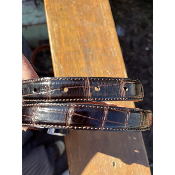 Ralph Lauren Genuine Alligator Leather Belt Dk Brown Sterling Silver Buckle 28 - Picture 14 of 16